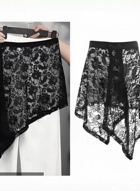 2025夏季新款潮流时尚短裙围裙复古设计显瘦遮臀蕾丝半身裙屁帘