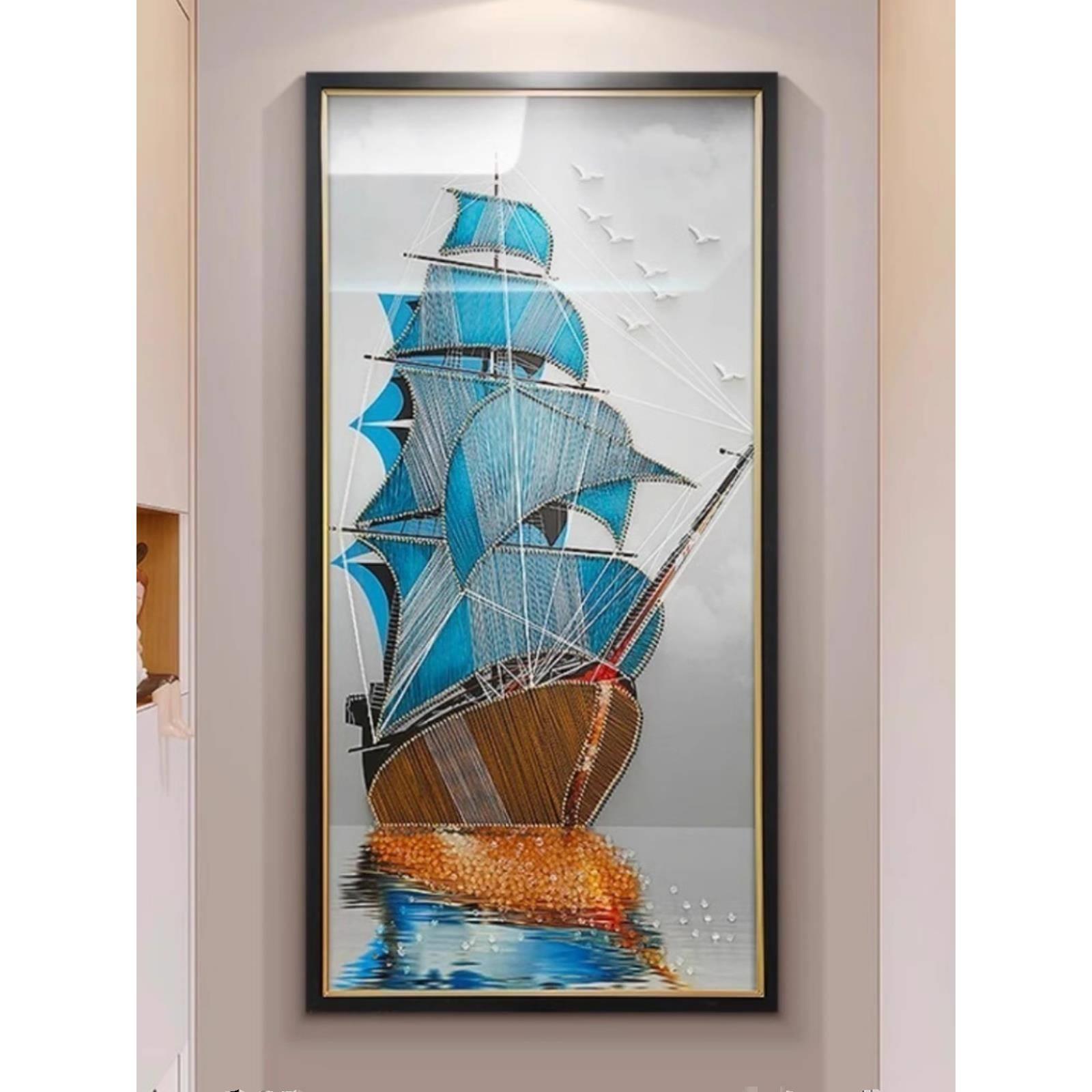 入户玄关立体实物画装饰画一帆风顺鱼大象壁画现代轻奢简约风过图片