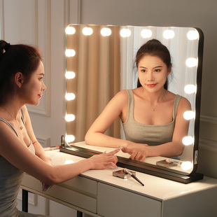 化妆镜带灯泡桌面台式影楼美妆镜工作室化妆师专业梳妆台大号镜子