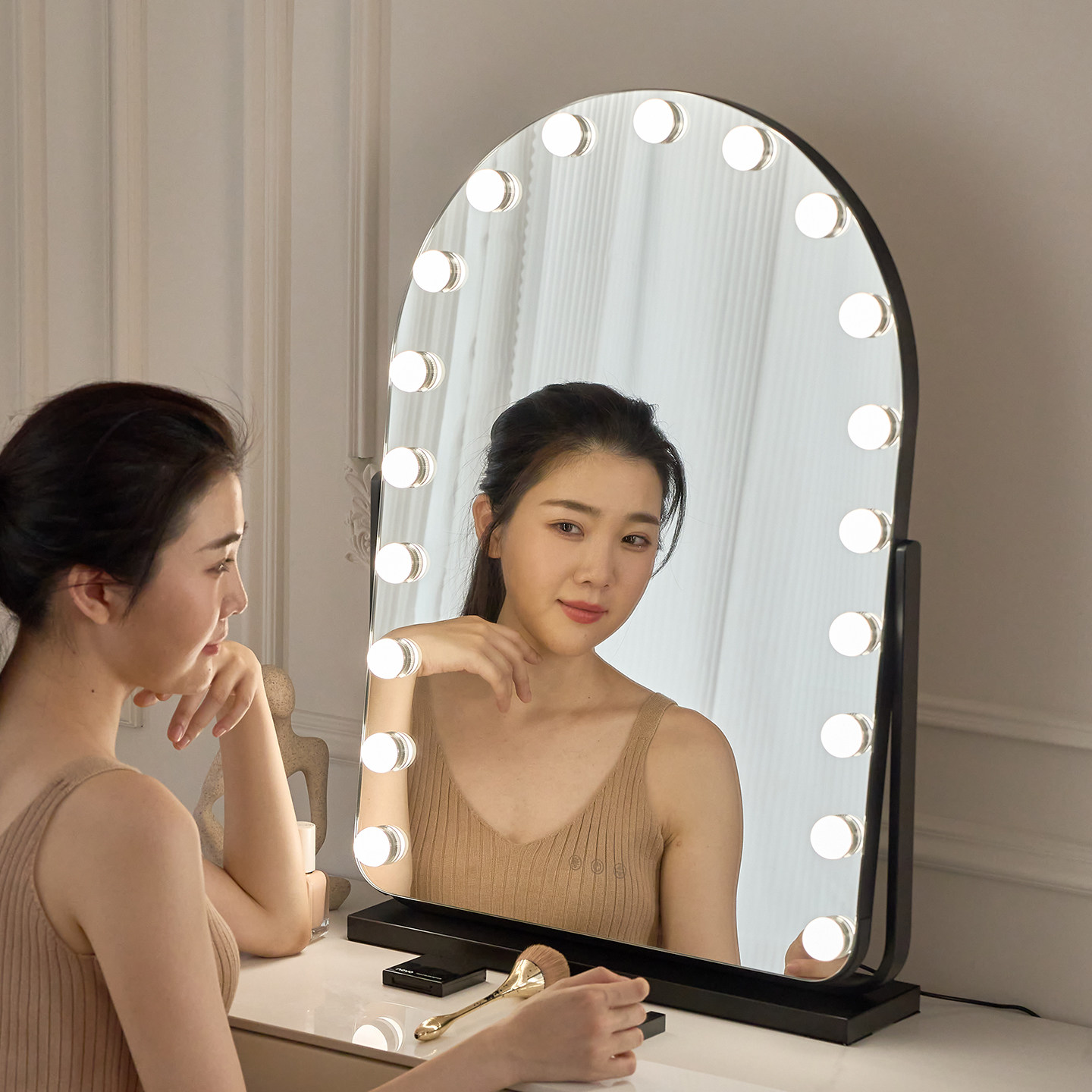 创镜大号化妆镜带灯化妆镜子台式桌面卧室led旋转网红智能美妆镜