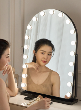 创镜大号化妆镜带灯梳妆镜子台式桌面卧室led旋转网红智能美妆镜
