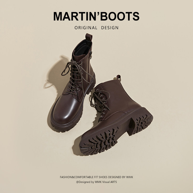 厚底马丁靴女英伦风2026春秋新款增高休闲短靴百搭黑色中筒机车靴