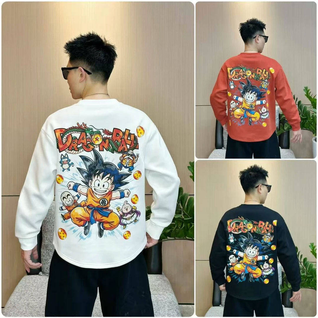 新款卡通动漫悟空图案潮牌圆领男士卫衣花布舒适透气长袖印花T恤