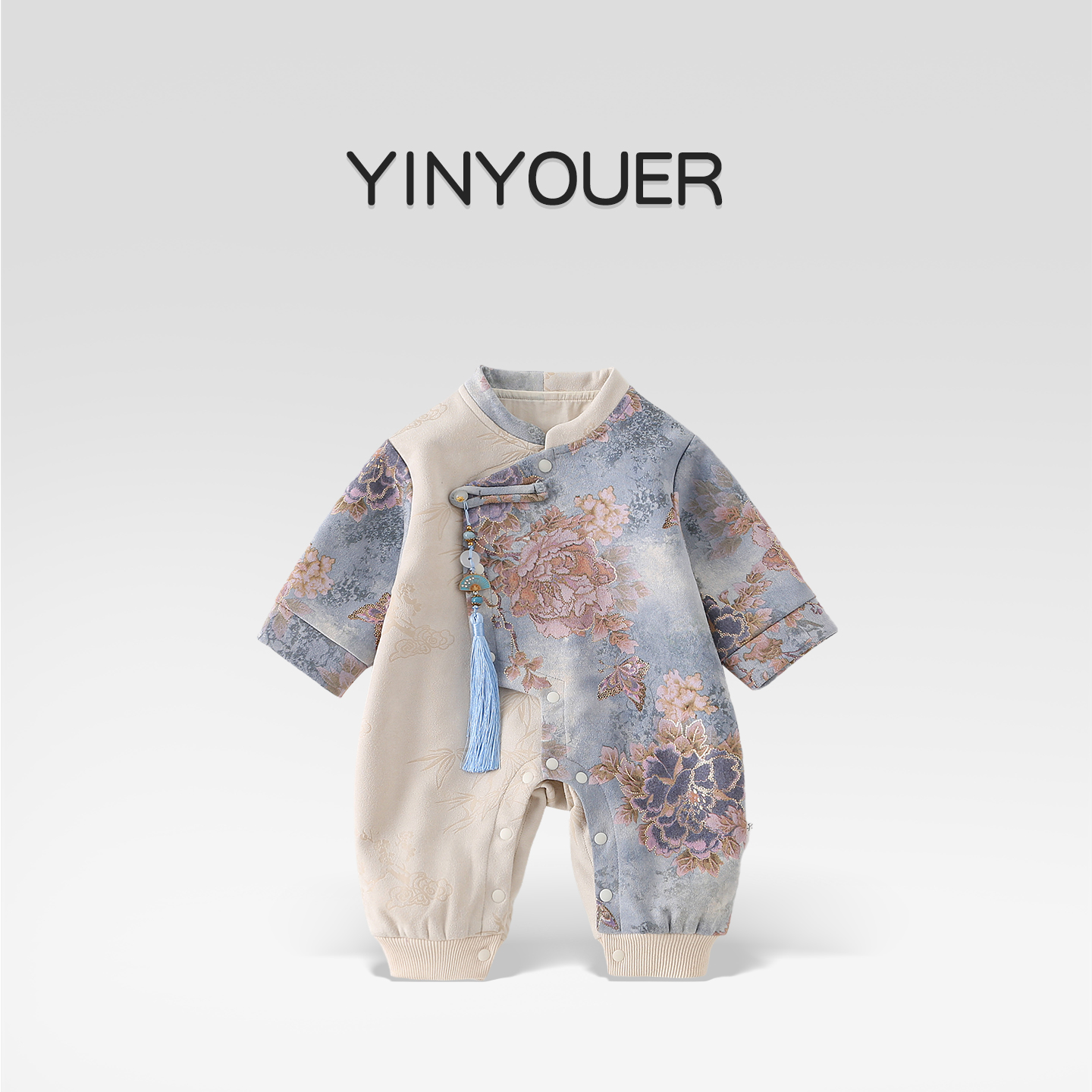 国风婴儿衣服斜襟设计春秋连体衣