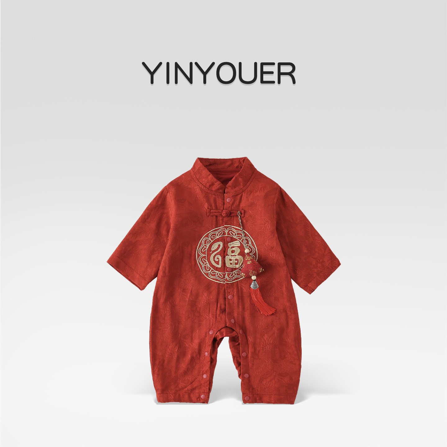 春秋红色婴儿连体衣周岁礼服图片