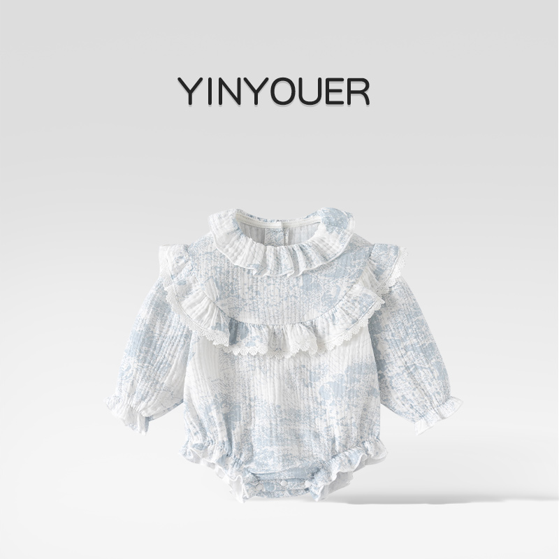 纯棉婴儿春秋长袖国风水墨画哈衣