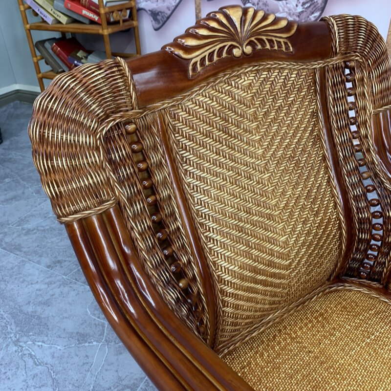 家用真藤椅沙发五件套客厅组合广东佛山高端藤编沙发单人腾木家具