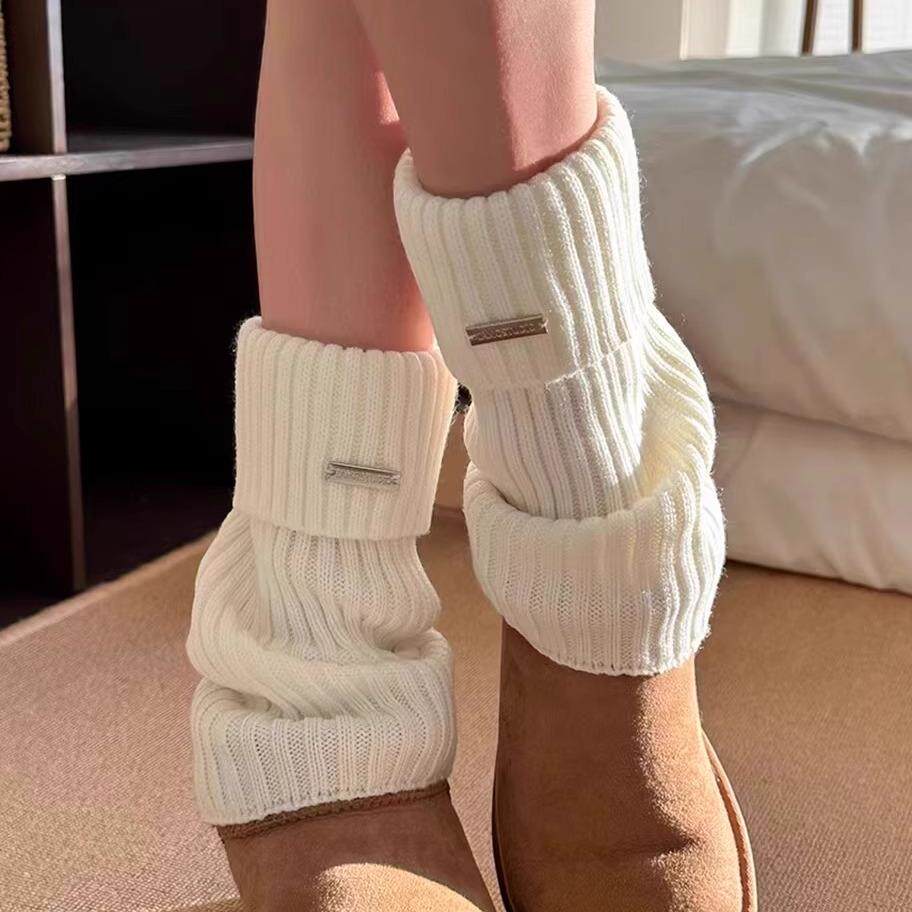 日系少女百搭堆堆袜金属标袜套保暖针织鞋套女秋冬宽松腿套