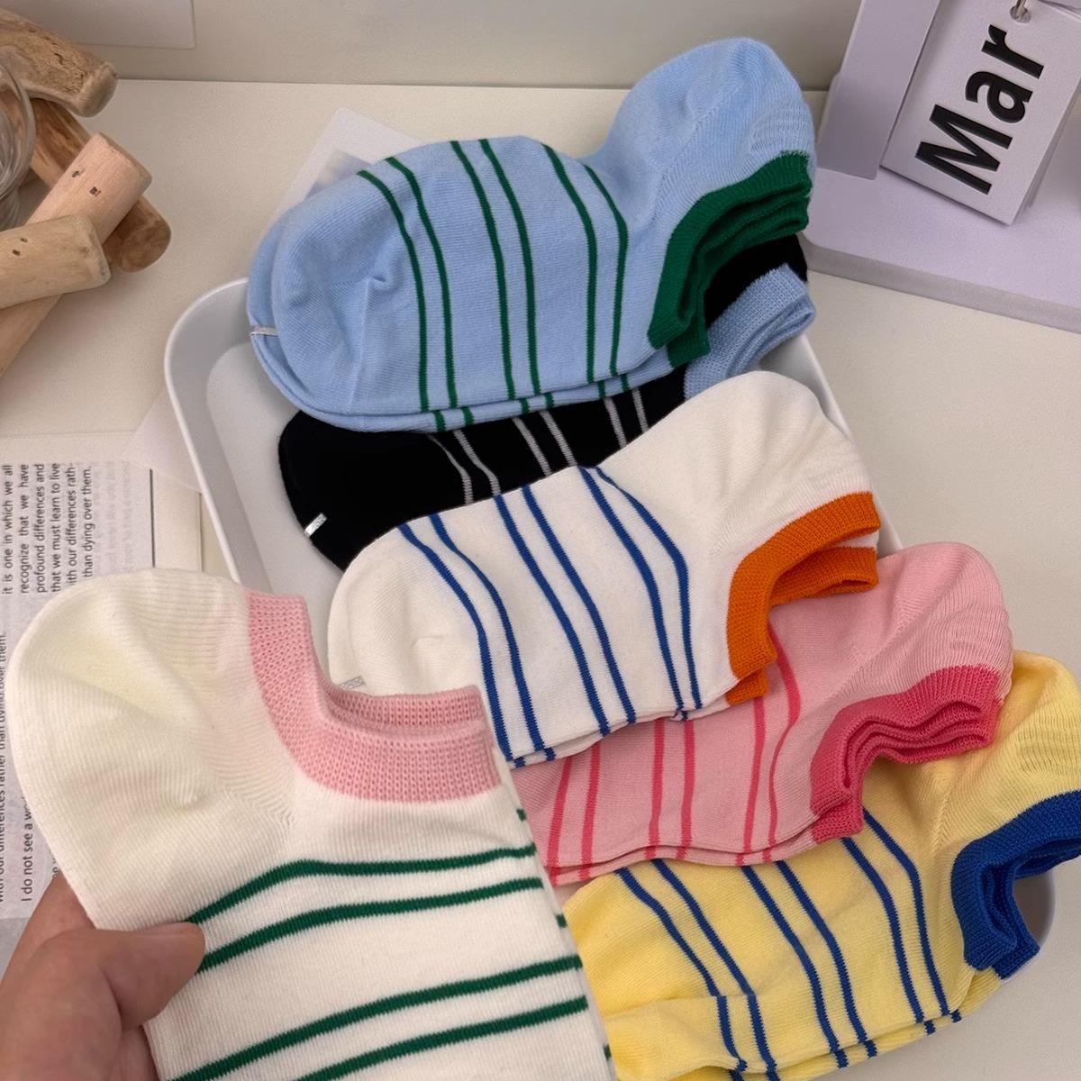 可爱夏天条纹船袜不掉跟半甜春秋