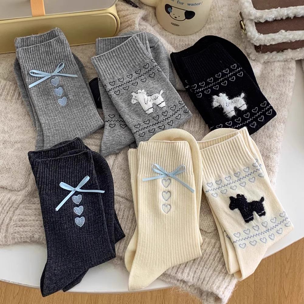 蝴蝶结长袜子纯棉中筒袜