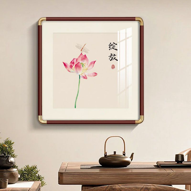 中式挂画古风荷花装饰画客厅餐厅玄关挂墙卧室书房茶室背景方形画图片