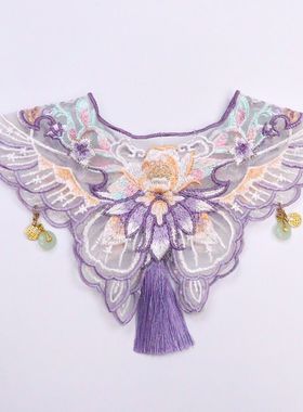 紫色蝴蝶宠物云肩围巾猫咪古风刺绣披肩流苏狗狗围兜围脖汉服配饰