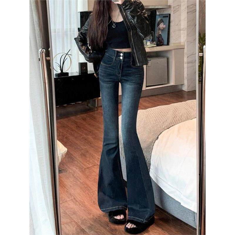 原创高腰丰胯微喇叭裤女2026年秋冬新款显瘦加绒提臀紧身牛仔裤潮