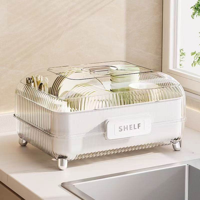 奶油风碗筷收纳盒放碗碟架厨房家用多功能沥水置物架防尘餐具盒,收纳整理,桌面收纳盒,淘宝优惠券,粉丝福利购,淘宝优惠卷