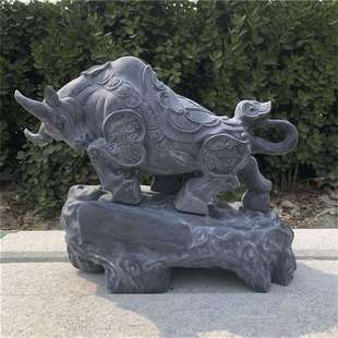 石牛摆件青石牛石材石头雕刻精雕工艺品嘉祥石雕抬头牛