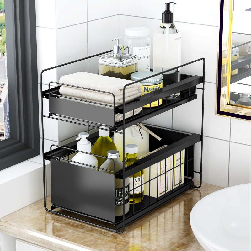 厨房下水槽置物架落地分隔调料清洁剂铁艺多层整理储物收纳架子