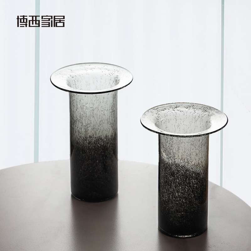 博西家居 彩色水墨直筒柱状水培玻璃花瓶样板间花器软装饰品