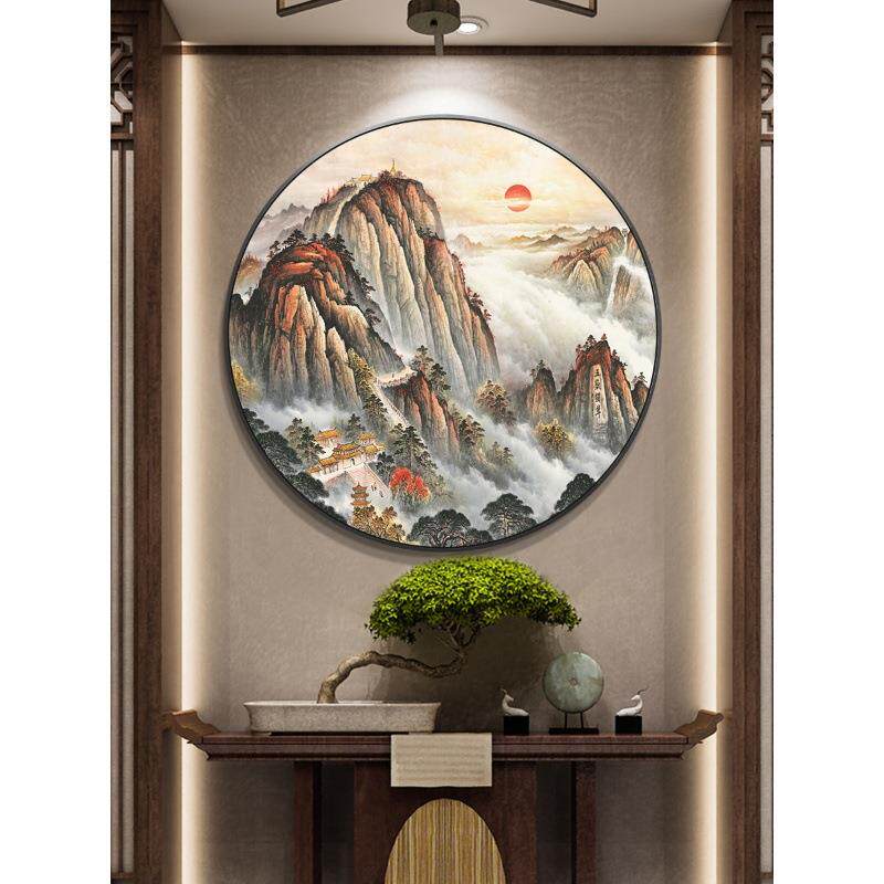 圆形玄关装饰画五岳独尊泰山日出有山无水晶瓷过道走廊办公室壁画