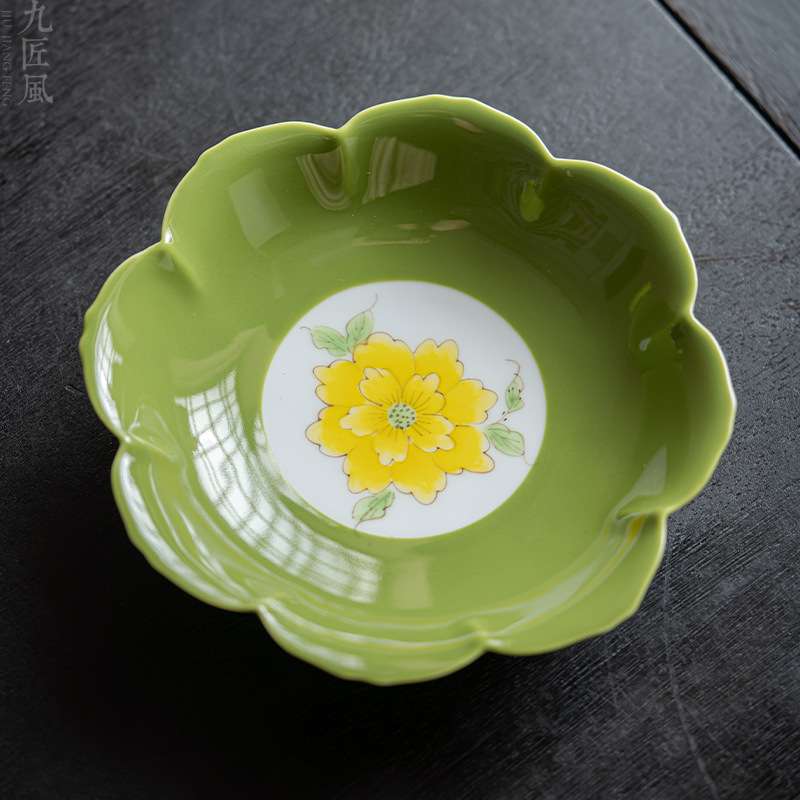 九匠风 纯手绘花瓣壶承 家用陶瓷养壶垫盖碗茶托 茶道配件干泡盘