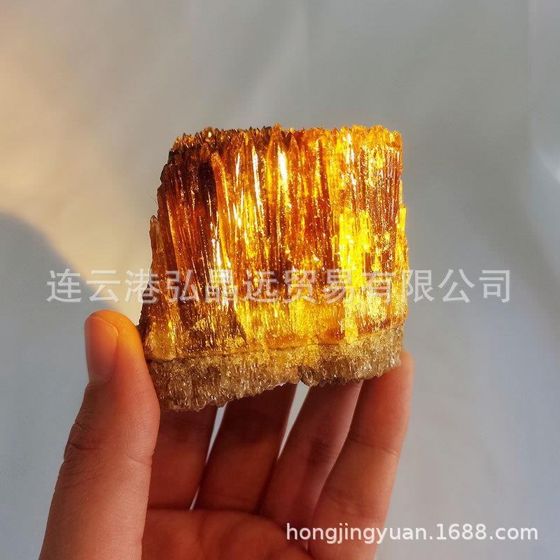弘晶远水晶天然琥珀色方解石矿标琥珀色原石原矿矿标摆件