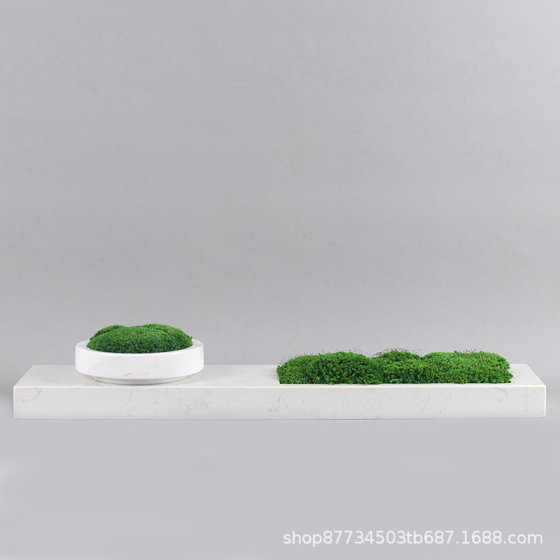 现代天然大理石盆栽绿植花盆花器中式售楼部茶几青苔植物花瓶摆件