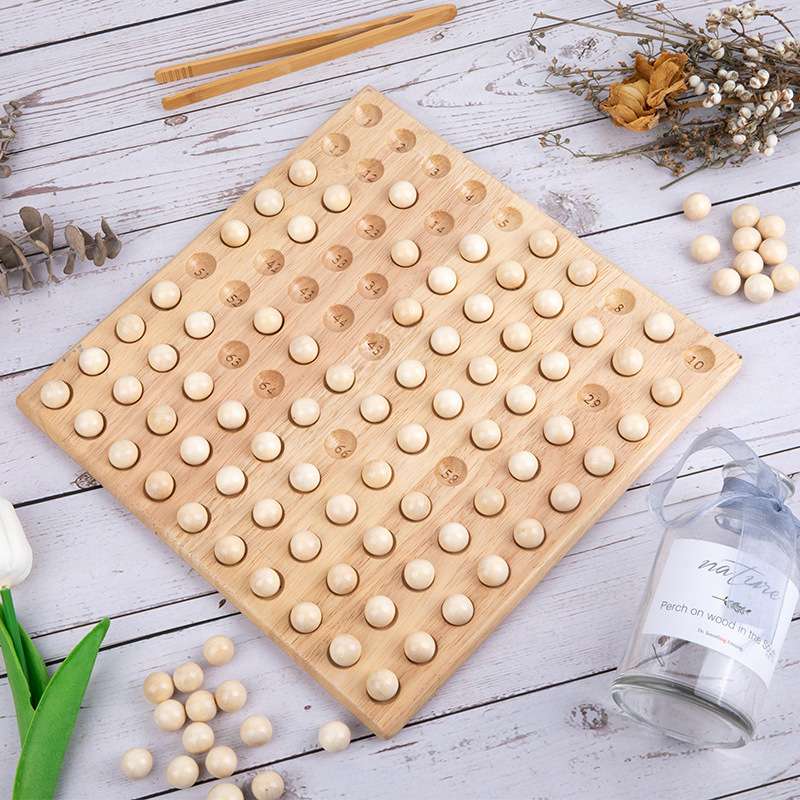 木质蒙特梭利百数凹槽夹珠板儿童早教消消乐数学启蒙计数玩具