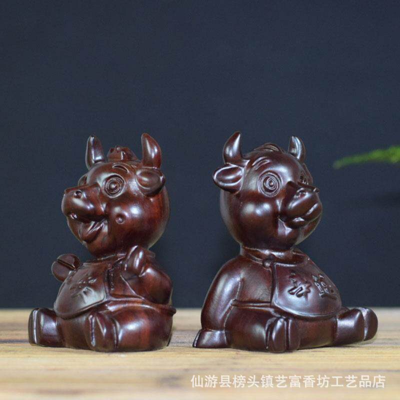 黑檀花梨木十二生肖牛摆饰木质工艺品富贵平安牛非洲花梨客厅摆件
