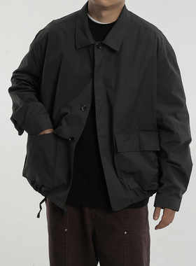 AWT24AW 不对称活页设计 简约休闲大口袋暗门襟翻领外套夹克男女