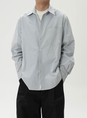 AWT25春夏 门襟撞色设计 简约宽松慵懒素色衬衫男女