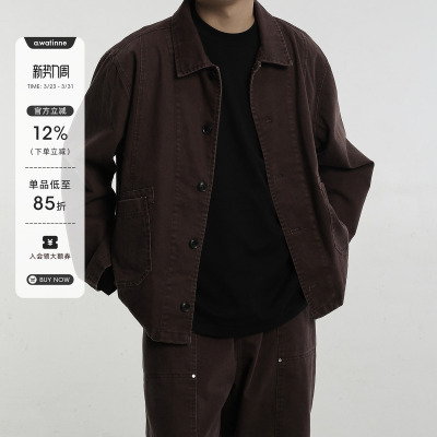 AWT24AW 基础二袋水洗夹克 简约复古易搭配分割设计翻领外套男女