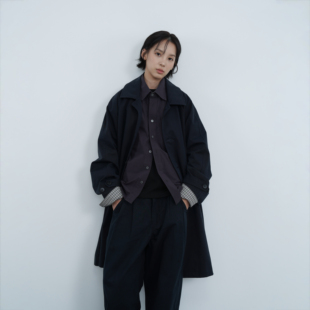 AWT26AW〔紧密棉锦斜纹〕可拆卸领袢中长款休闲廓形风衣外套男女