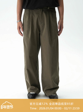 AWT25SS 棉锦混纺双褶宽松直筒裤