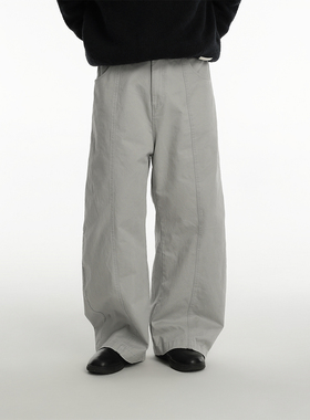 AWT24AW新款 直筒破缝设计 高克重纯棉 简约宽松洗水长裤男女