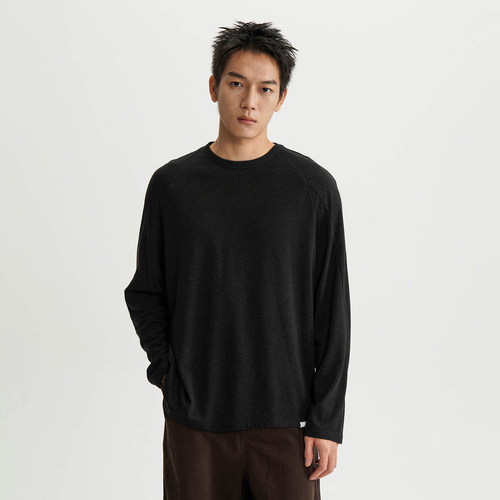 轻抓绒混纺分割设计长袖保暖T恤