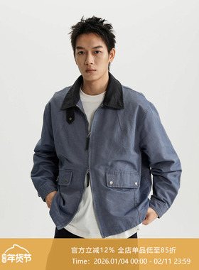 AWT25AW 水洗做旧撞色翻领底特律夹克拉链短款外套男女