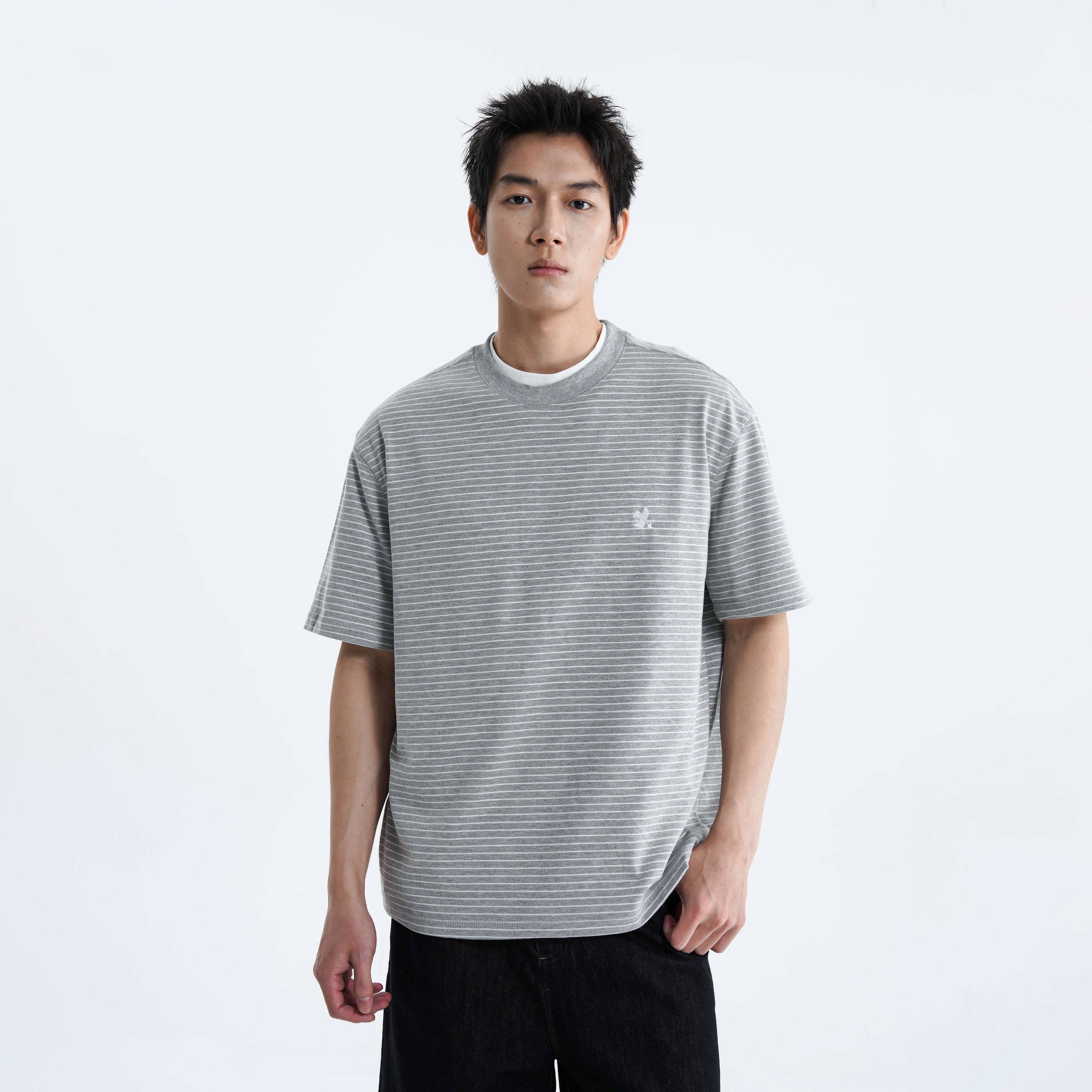 AWT 26SS 〔230G细条纹〕简约休闲哈苏明线宽松圆领T恤