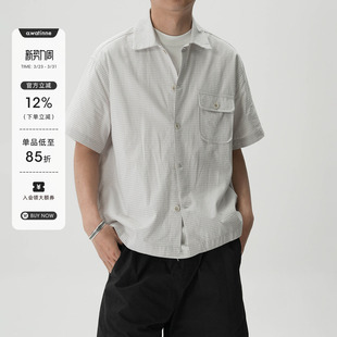 口袋衬衫 简约素色一片领宽松轻薄短袖 小细格泡纱材质 AWT25春夏