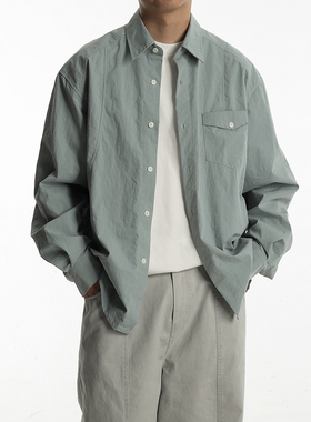 AWT24秋冬新款 微皱肌理弧形分割设计 简约宽松纯色长袖衬衫男女