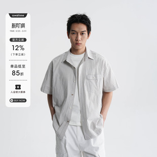 衬衫 〔纯棉色织素格〕撞色纽扣简约细格口袋短袖 26SS AWT