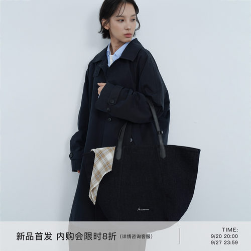 AWT刺绣牛仔大容量托特包单肩包