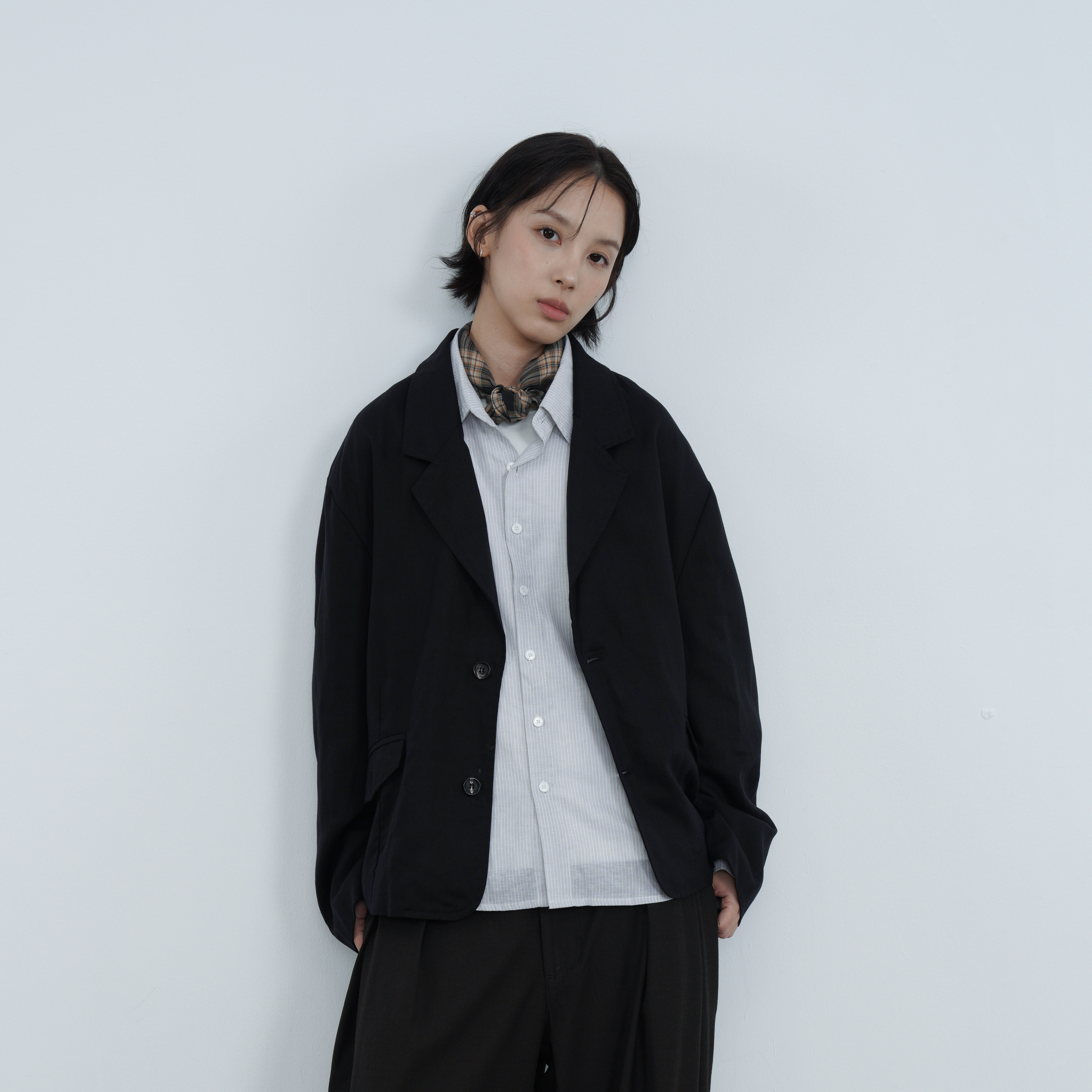 AWT26AW〔莱赛尔麻混纺休闲西服〕天丝通勤西装黑色轻熟风高级感