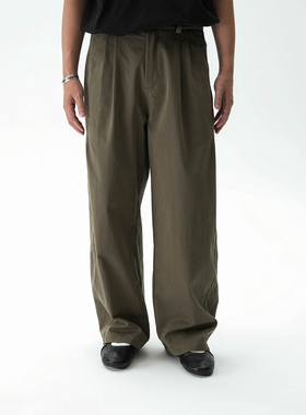AWT25SS 棉锦混纺双褶宽松直筒裤