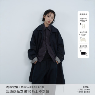 AWT26AW〔紧密棉锦斜纹〕可拆卸领袢中长款休闲廓形风衣外套男女