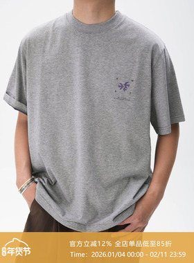 AWT25SS 花纱双色250G简约休闲tee 飞鸟图案宽松短袖T恤