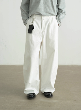 AWT25AW 弧形分割设计 简约休闲百搭廓形宽松纯棉长裤男女
