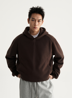 AWT25AW 「460G奥利绒」基础廓形分割连帽抓绒卫衣简约纯色帽衫