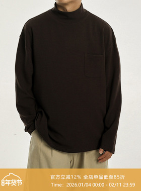 AWT24AW 羊毛莫代尔混纺半高领打底 素色宽松休闲亲肤长袖T恤男女