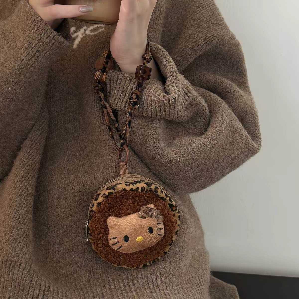 可爱猫咪零钱包甜酷豹纹书包挂件