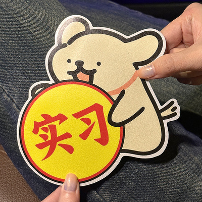 线条狗实习贴卡通可爱女司机新手上路磁性反光警示贴搞笑汽车贴纸