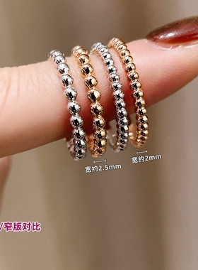 珠子素圈戒指女纯银圆珠